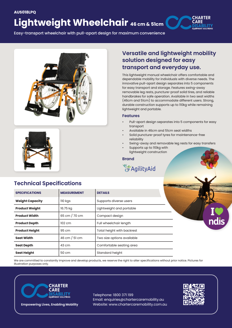 46cm Wheelchair - GOLD| Removable Arm Rest - Quick Release Wheels - Swing Away Foot Rest