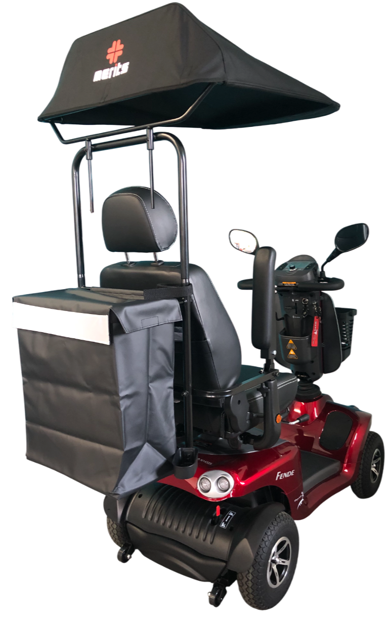 Merits™ | FENDE + With Sun Canopy Top w/ Rear Bag & Cane Holder - 4Wheel - Colour Bright Red - Outdoor Mobility Scooter