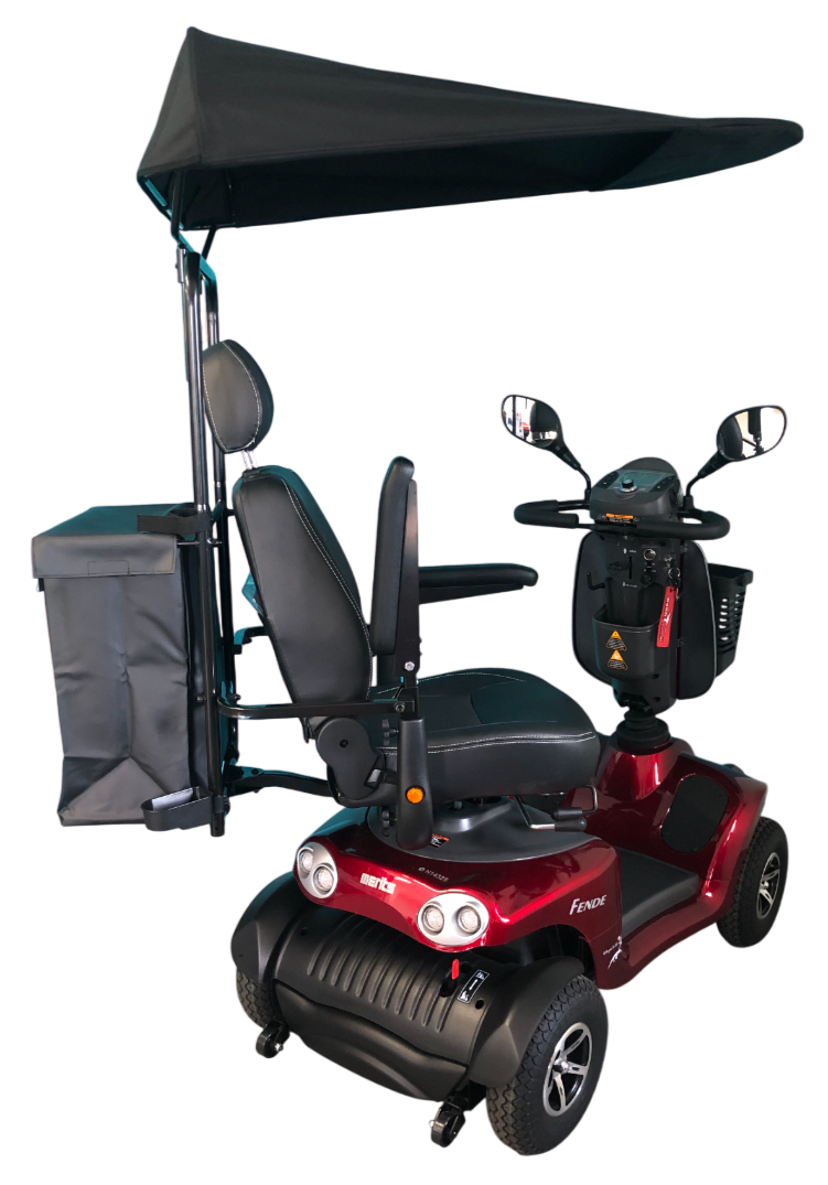 Merits™ | FENDE + With Sun Canopy Top w/ Rear Bag & Cane Holder - 4Wheel - Colour Bright Red - Outdoor Mobility Scooter