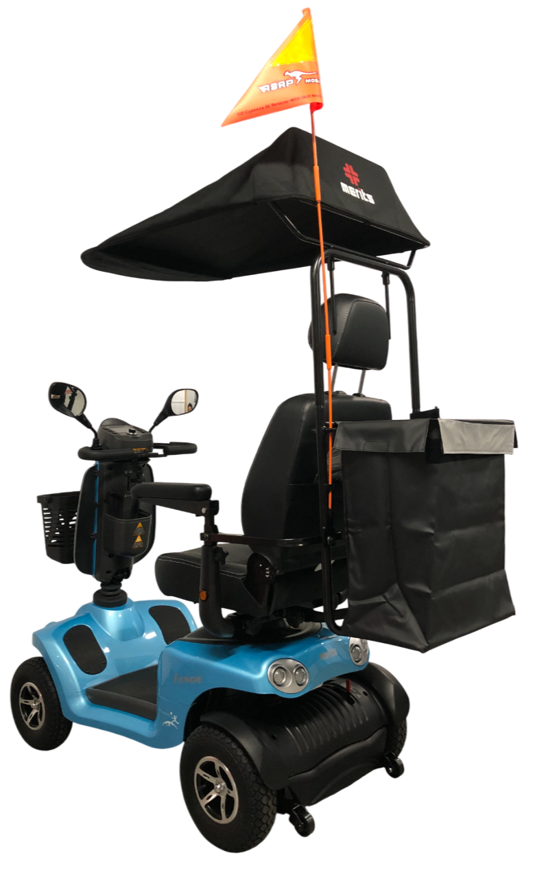 Merits™ | FENDE + With Sun Canopy Top w/ Rear Bag & Cane Holder - 4Wheel - Colour Kite Blue - Outdoor Mobility Scooter