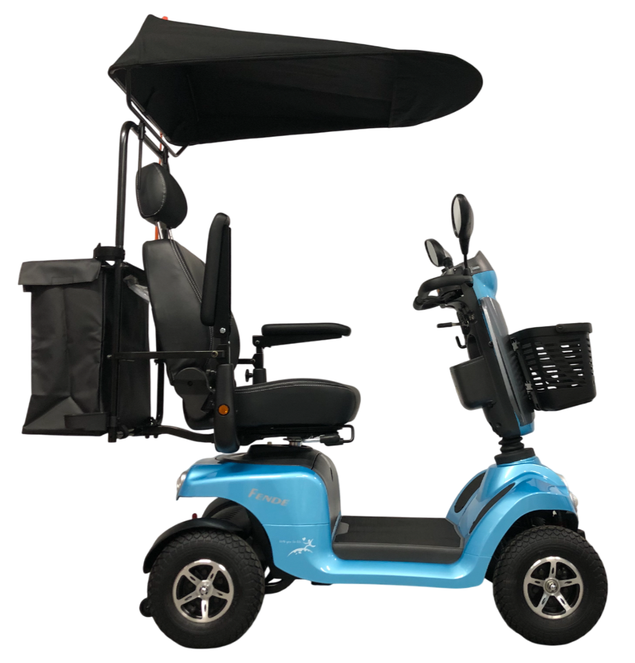 Merits™ | FENDE + With Sun Canopy Top w/ Rear Bag & Cane Holder - 4Wheel - Colour Kite Blue - Outdoor Mobility Scooter