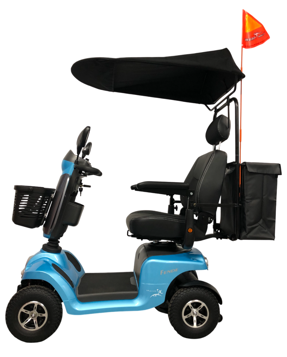 Merits™ | FENDE + With Sun Canopy Top w/ Rear Bag & Cane Holder - 4Wheel - Colour Kite Blue - Outdoor Mobility Scooter