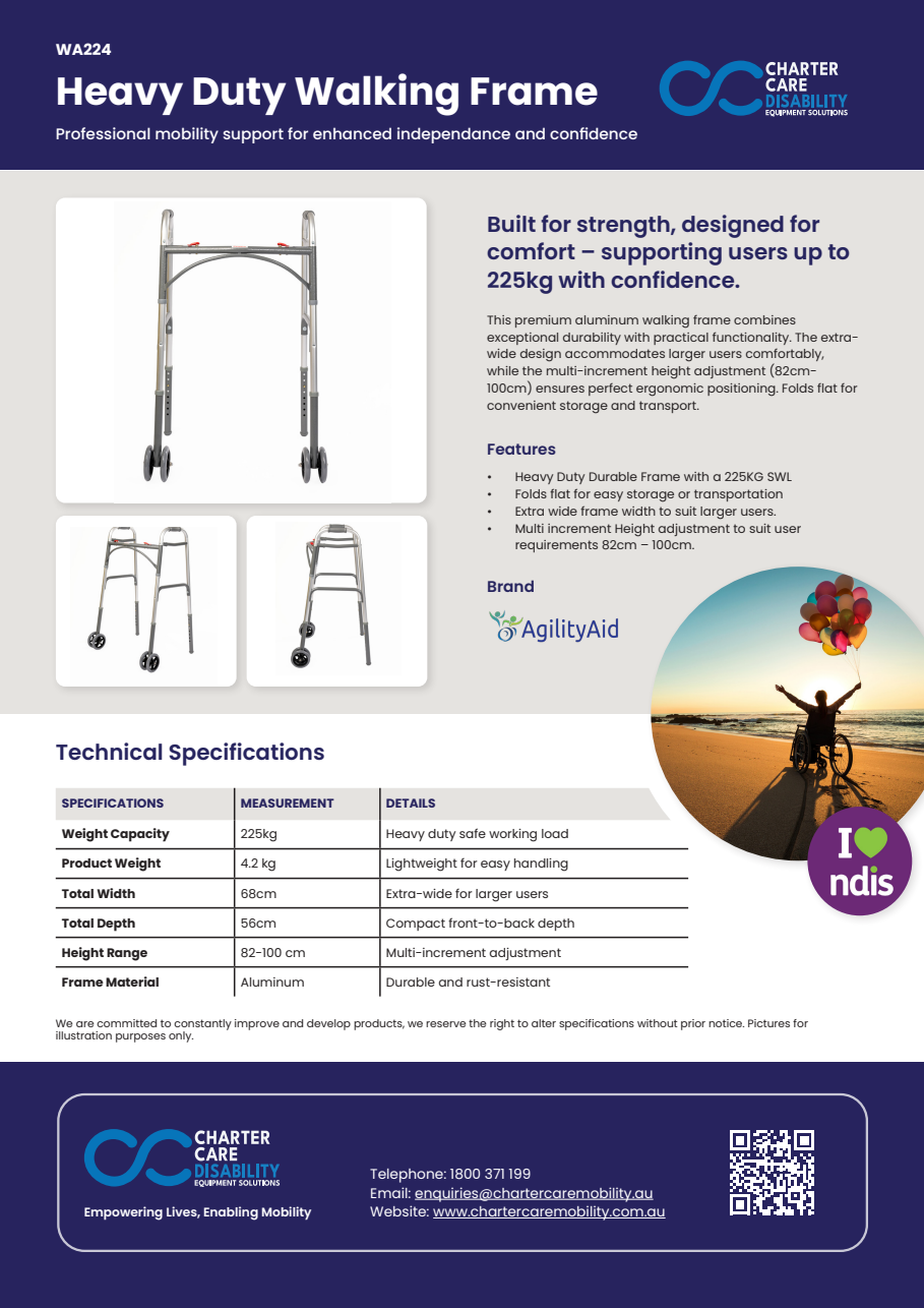 Heavy Duty Walking Frame | Dual Button Folding Walker With Front Wheels