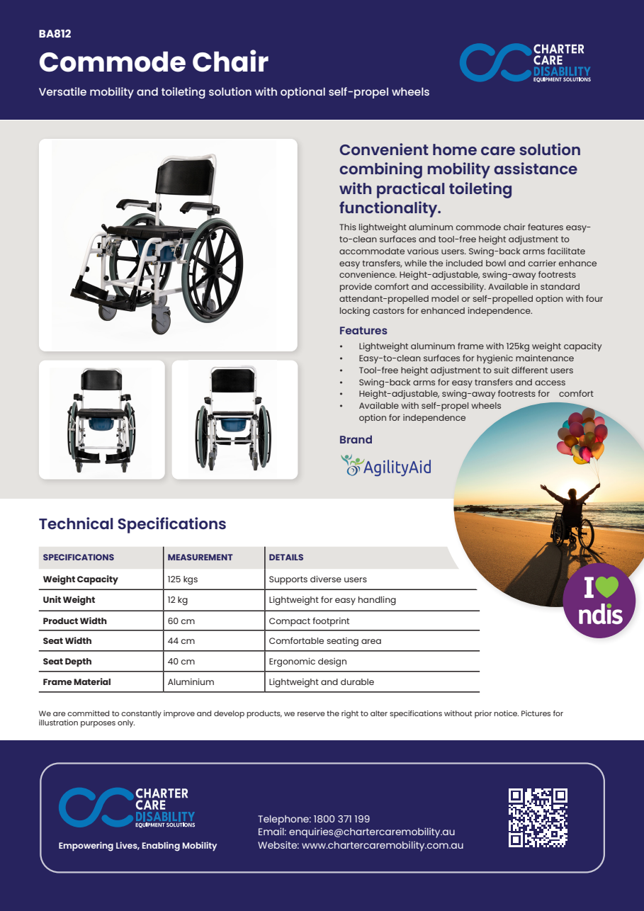 Standard Attendant / Self Propelled Commode Chair | Heavy Duty Self-Propelled Commode Chair