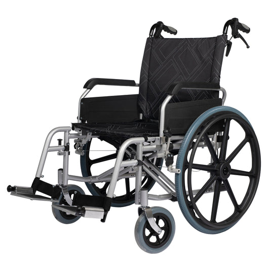 61cm Bariatric Wheelchair - SILVER / BLACK |  Steel Frame- Quick Release Wheels - Attendant Brakes