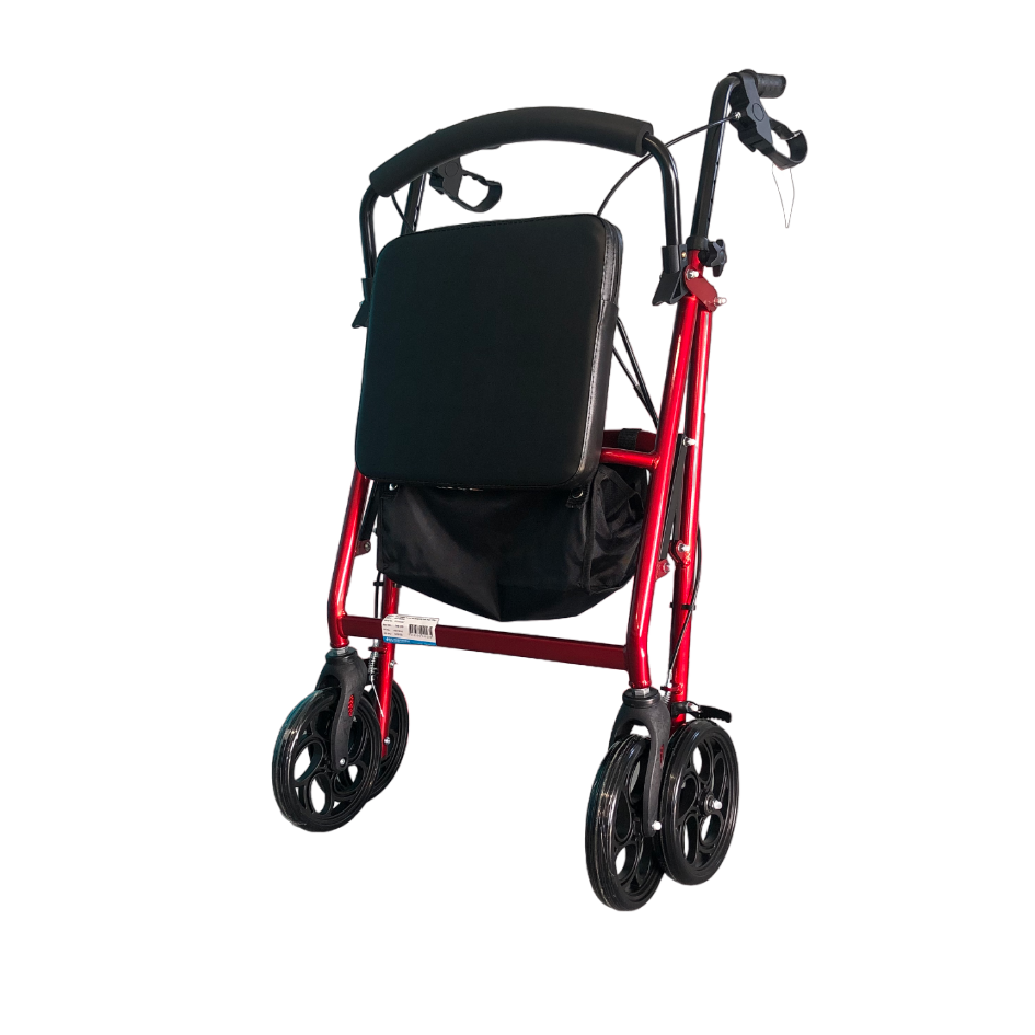 Hero Medical™ | Seat Walker Storage 4 Wheel | Colour Red | 8" Wheels | Wheelie Walker | Rollator | Freedom