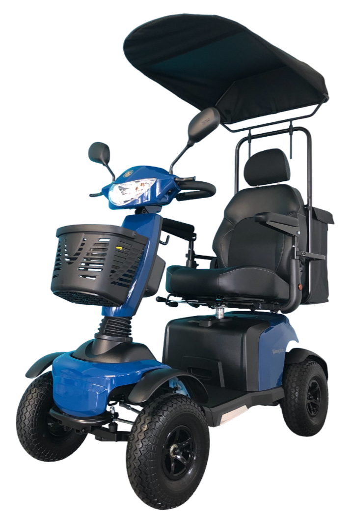 Merits™ | Wrangler + With Sun Canopy Top w/ Rear Bag & Cane Holder - 4Wheel - Colour Persian Blue - Outdoor Mobility Scooter