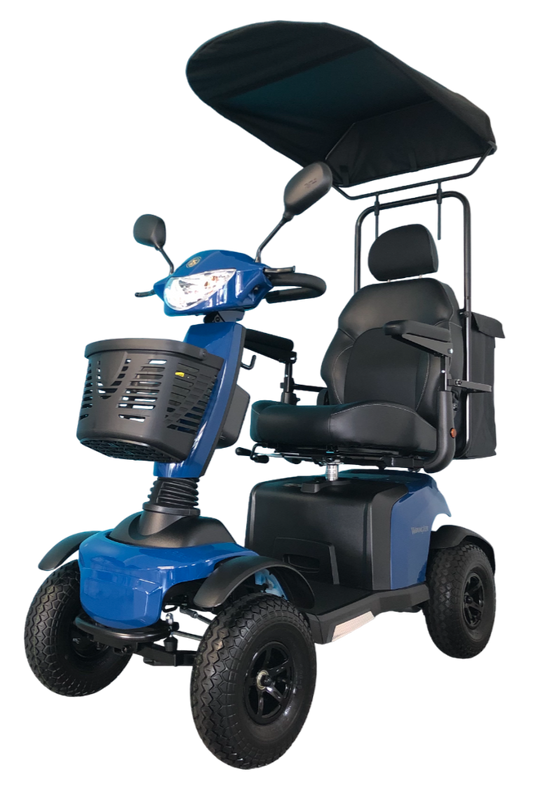 Merits™ | Wrangler + With Sun Canopy Top w/ Rear Bag & Cane Holder - 4Wheel - Colour Persian Blue - Outdoor Mobility Scooter