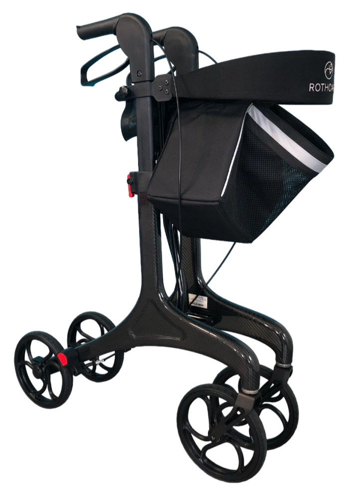 Rothcare™ | Carbon Fibre Light Weight - 8"Wheels Cross Fold Rollator - 4 wheel (Side Fold Wheelie Walker)