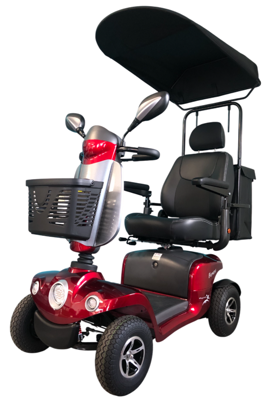 Merits™ | FENDE + With Sun Canopy Top w/ Rear Bag & Cane Holder - 4Wheel - Colour Bright Red - Outdoor Mobility Scooter