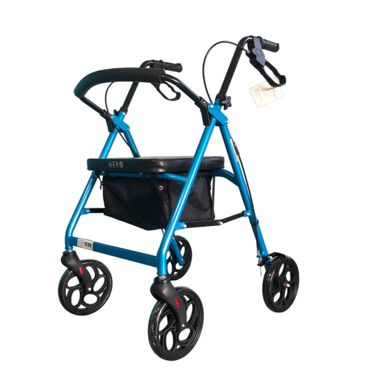 Hero Medical™ | Seat Walker Storage 4 Wheel | Colour Blue | 8" Wheels | Wheelie Walker | Rollator | Freedom