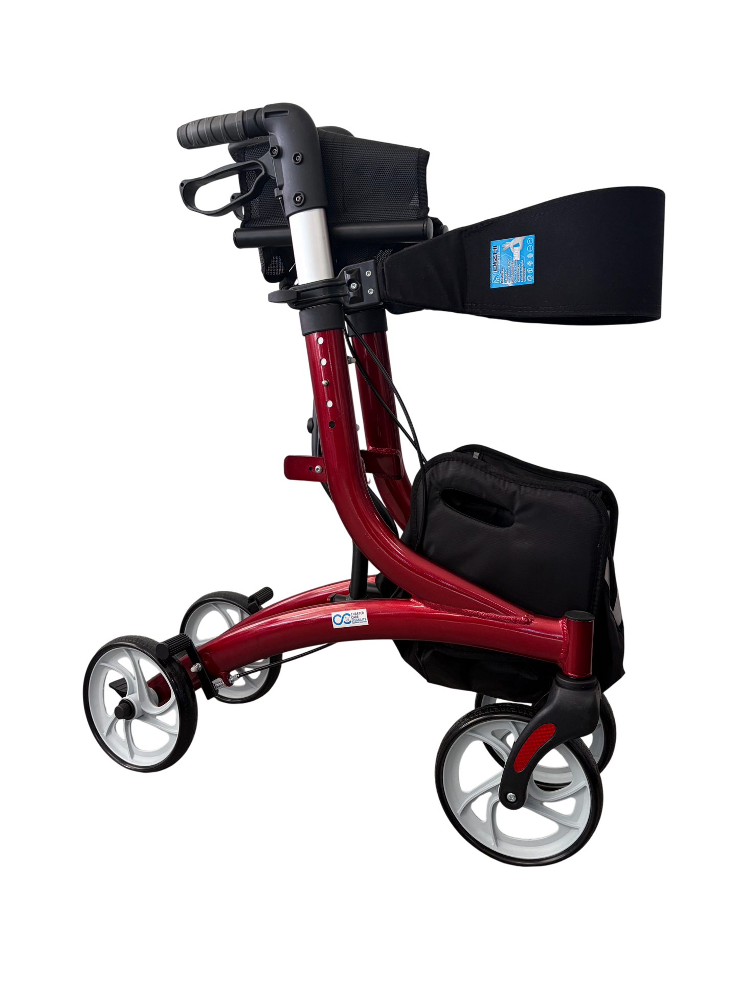 Cross Fold Walker | Rollator / Side Fold 4 Wheel Walker - RED - Aluminium Frame