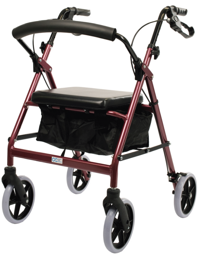 Premium Seat Walker | Rollator / A Frame 4 Wheel Walker - RED - Aluminium Frame