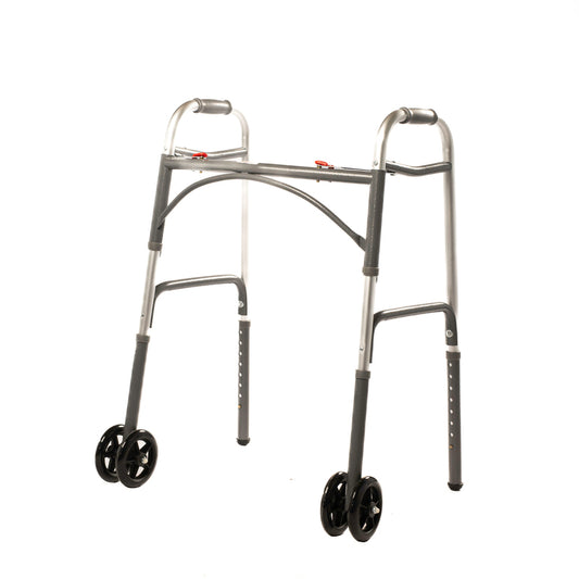 Heavy Duty Walking Frame | Dual Button Folding Walker With Front Wheels